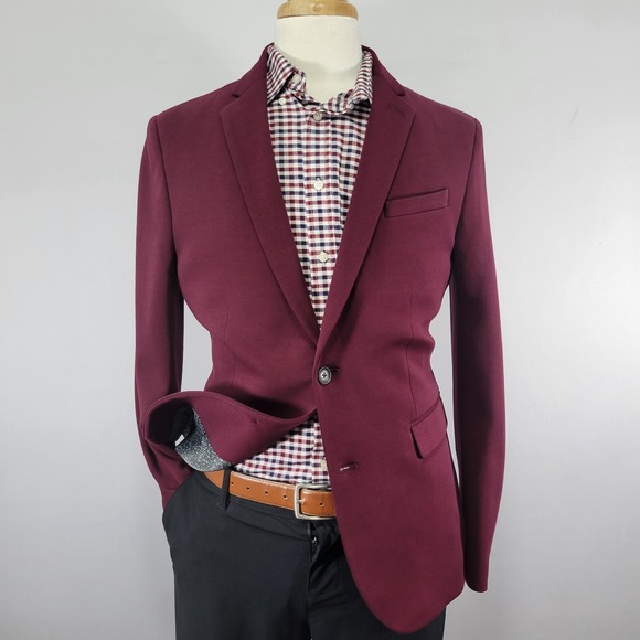 JF Ferrar Men's Sport Coat Blazer Two Button Burgundy Sued Cotton Blend Slim 40R